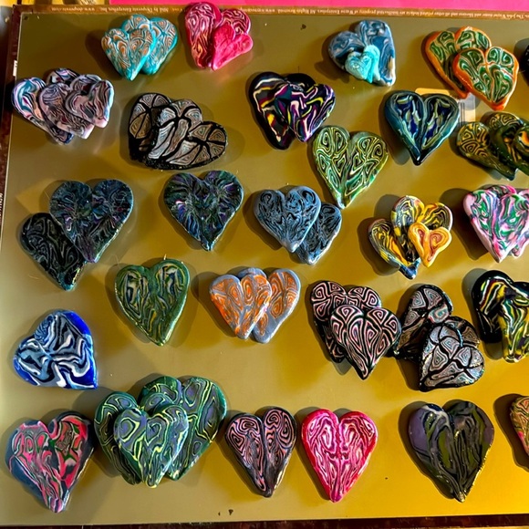 Handmade Original Abstract Heart-Shaped Polymer Clay Art Pieces.(Triple Hearts) - Picture 3 of 3